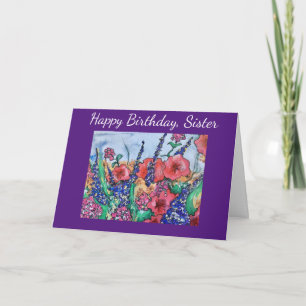 Carte Pépites de lavande Soeur Fleur d'anniversaire aqua