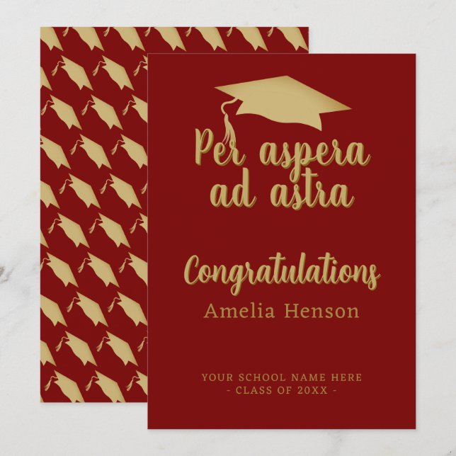 Carte Per aspera ad astra Latin Félicitations Diplôme (Devant / Derrière)