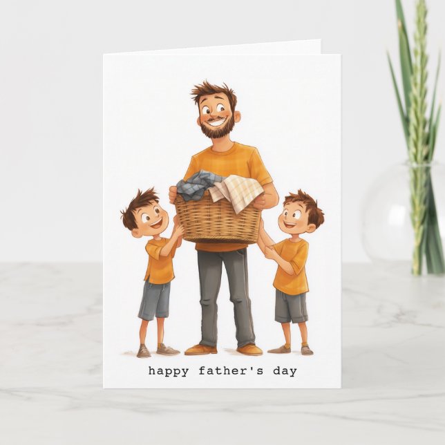 Carte Père et fils faisant la lessive (Devant)