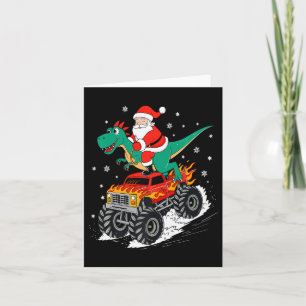 Carte Père Noël à cheval sur un camion monstre T Rex Din