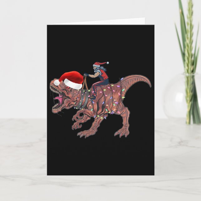Carte Père Noël à cheval sur un dinosaure T Rex Noël Gar (Devant)