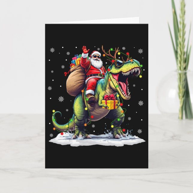 Carte Père Noël à cheval sur un dinosaure T Rex Noël Gar (Devant)