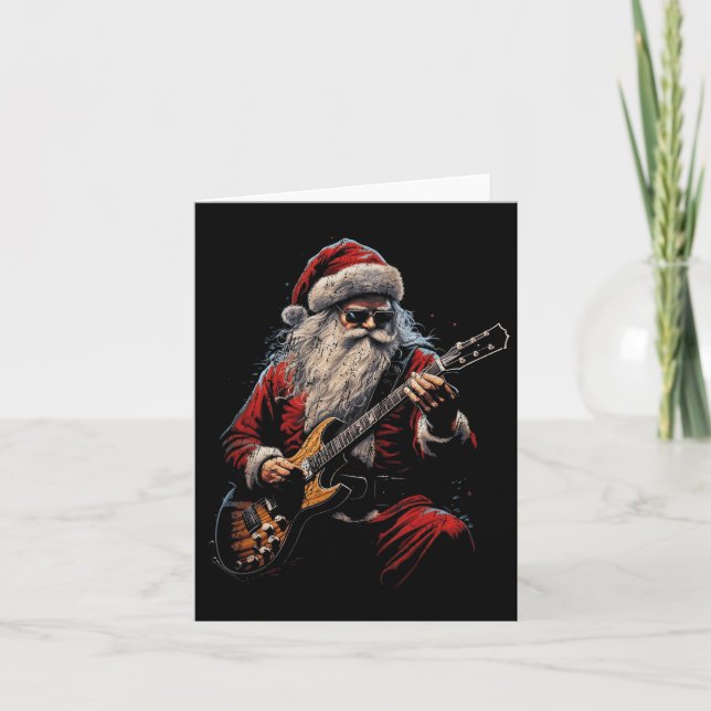 Carte Père Noël à la guitare rock jouant de la guitare - (Devant)