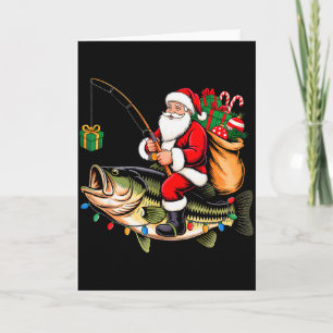 Carte Père Noël à vélo B Poisson Noël Pêche Drôle de Noë