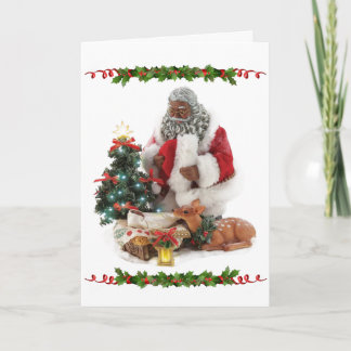 Carte Père Noël afro-américaine avec Baby Jesus Noël