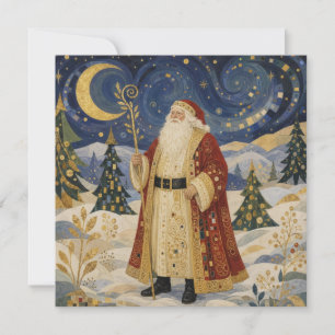 Carte Père Noël Art nouveau doré orné Hiver