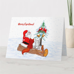 Carte Père Noël avec lapin renard et écureuil