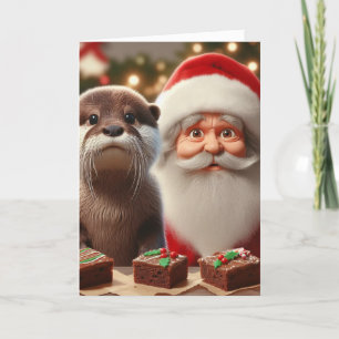 Carte Père Noël avec Otter et sucreries de Noël