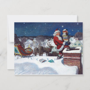 Carte Père Noël avec traîneau rempli de livres