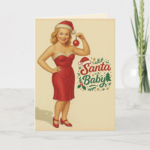 Carte Père Noël bébé Noël de style pin-up vintage pour N