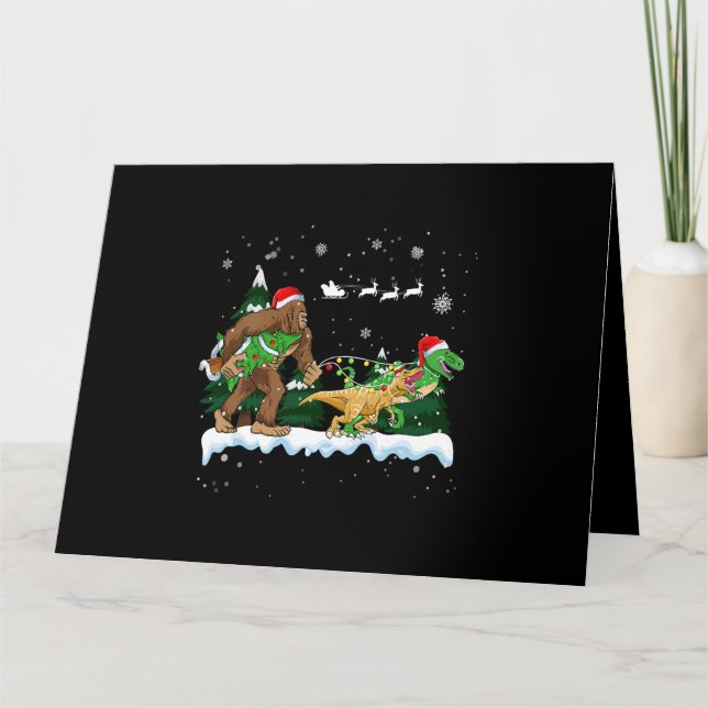 Carte Père Noël Bigfoot prend Dinosaur Joyeux Noël Pour (Devant)