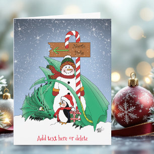 Carte Père Noël Bonhomme de neige Dragon Manchot Noël
