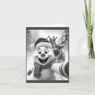 Carte Père Noël Bonhomme de neige Renne prenant une phot