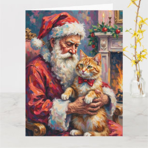 Carte Père Noël Chat Angora Turc Art de Noël