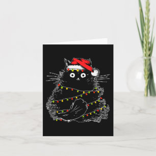 Carte Père Noël Chat Noir Tangé Dans La Lumière De L'Arb