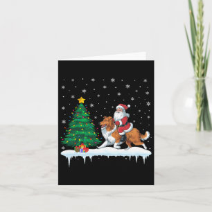 Carte Père Noël chevauchant un chien Colley barbu Garçon