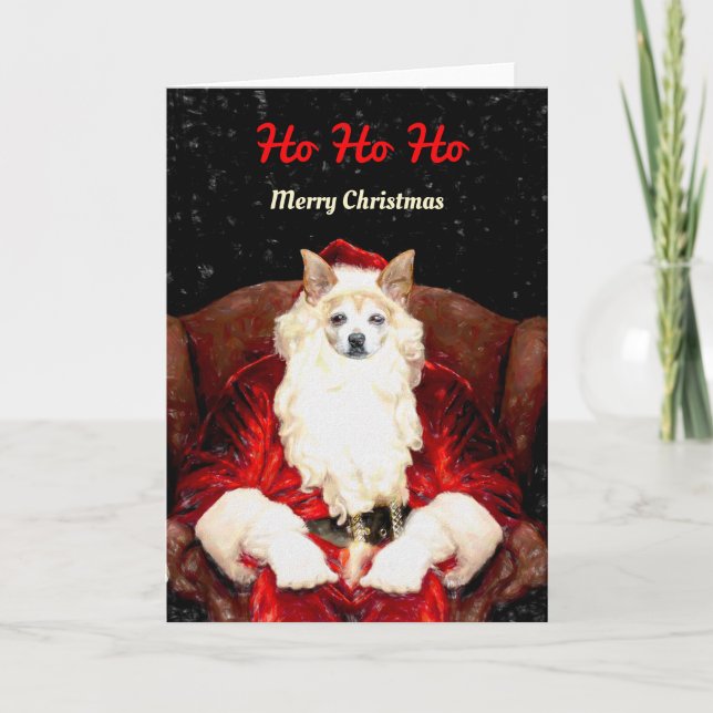 Carte Père Noël Chihuahua Chien Rouge Drôle Mignonne Vac (Devant)