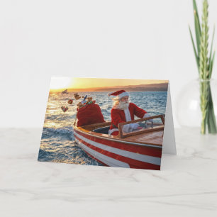 Carte Père Noël conduisant un hors-bord