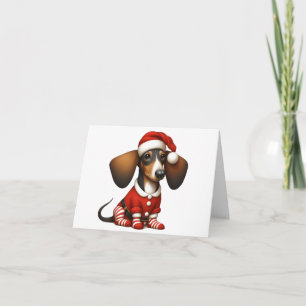 CARTE PÈRE NOËL DACHSHUND PUPPY CHRISTMAS CARD