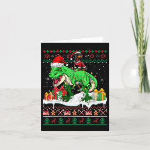 Carte Père Noël Dachshund Riding T-rex Sweater Lov