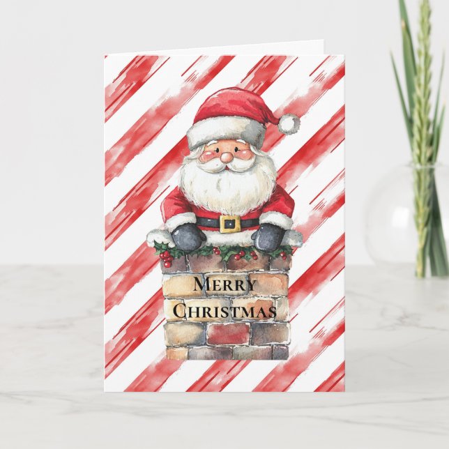 Carte Père Noël dans la cheminée rayures rouges Noël (Devant)