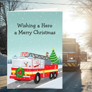 Carte Père Noël dans le camion de pompiers Héros de Noël
