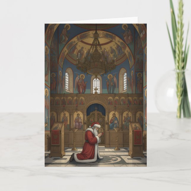 Carte Père Noël dans l'église orthodoxe orientale Noël (Devant)