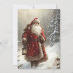 Carte Père Noël dans une forêt enneigée Joyeuses Fêtes à
