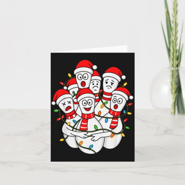Carte Père Noël de bowling de Noël drôle Équipe de bowli (Devant)