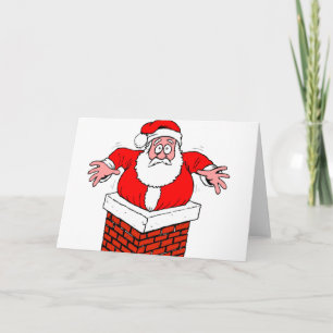 Carte Père Noël de dessin animé coincé dans la cheminée