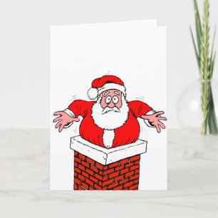 Carte Père Noël de dessin animé coincé dans la cheminée