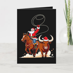 Carte Père Noël de Noël Cowboy Lasso Taureau Montant Rod