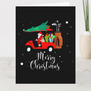 Carte Père Noël de Noël de golf conduisant un chariot de