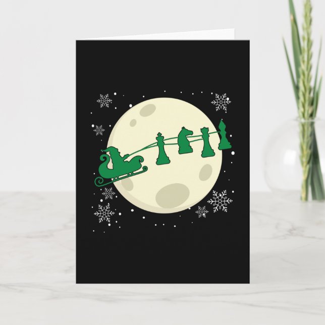 Carte Père Noël de Noël d'échecs - Renne de pièce d'éche (Devant)