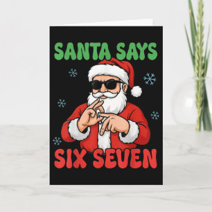 Carte Père Noël de Noël dit six sept mains signe drôle 6