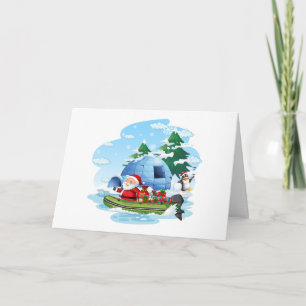 Carte Père Noël de Noël drôle avec des cadeaux dans le b