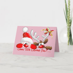 Carte Père Noël de Noël drôle et dessin animé de renne