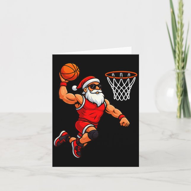 Carte Père Noël de Noël Joueur de Basket-ball Dunking Ba (Devant)
