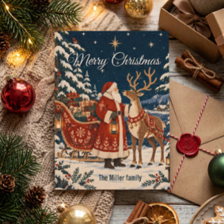 Carte Père Noël de Noël nordique Renne Famille
