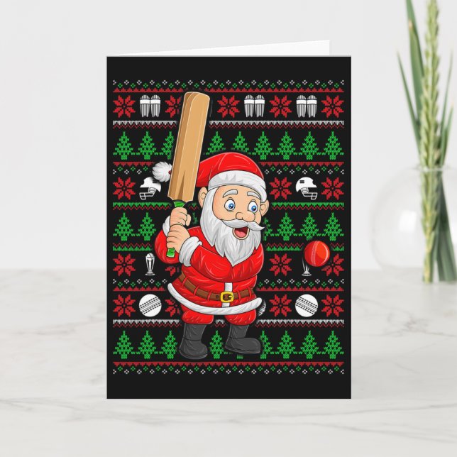 Carte Père Noël de style pull moche de Noël jouant au cr (Devant)