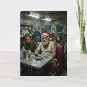 Carte Père Noël débraillé Diner Humour noir