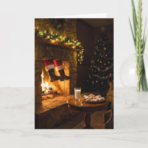 Carte Père Noël descendant la cheminée