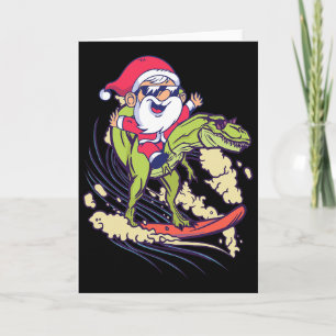 Carte Père Noël Dinosaure Surfant T-rex Dino Été Noël