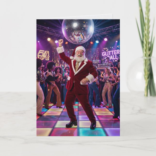 Carte Père Noël Disco 1970s Noël Rétro (Devant)