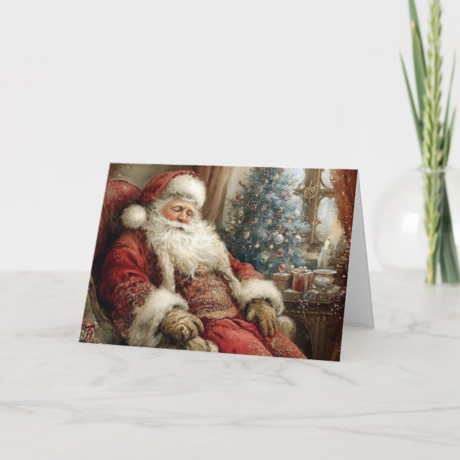 Carte Père Noël dormant Joyeuses Fêtes Pliées (Devant)