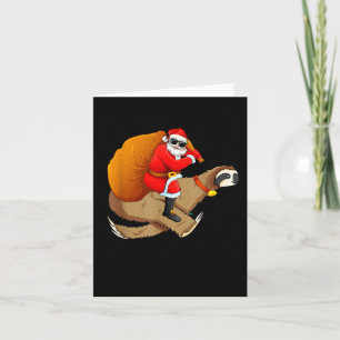 Carte Père Noël drôle à cheval sur un paresseux Noël gar