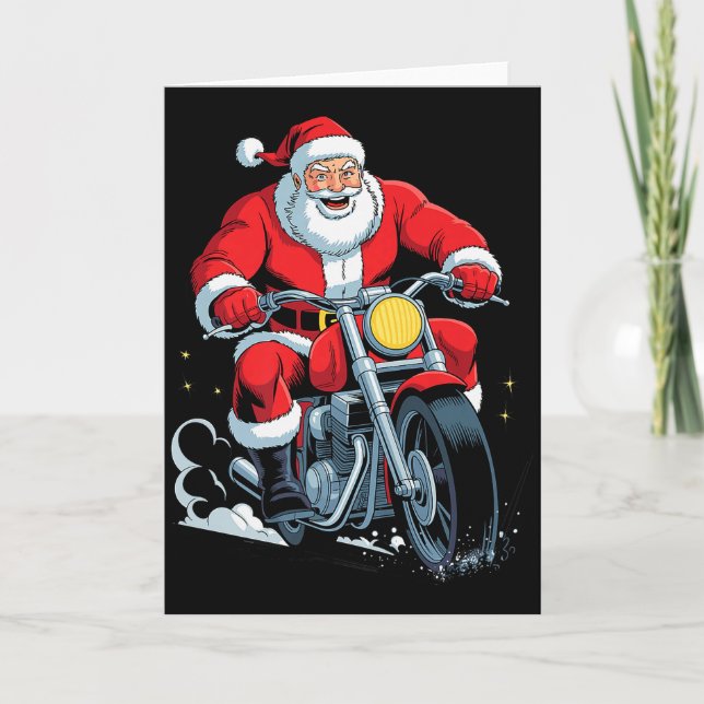 Carte Père Noël drôle à moto Vacances Noël Xm (Devant)