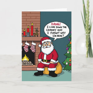 Carte Père Noël drôle a oublié pourquoi il est là Noël 