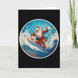 Carte Père Noël drôle de surf sur planche de surf Noël e