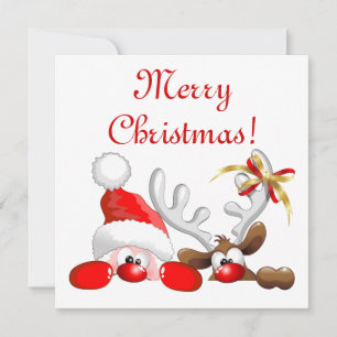 Carte Père Noël drôle et dessin animé de renne       